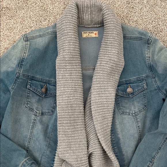 Ruff Hewn Denim Jacket with Gray Knit Collar - Picture 2 of 6